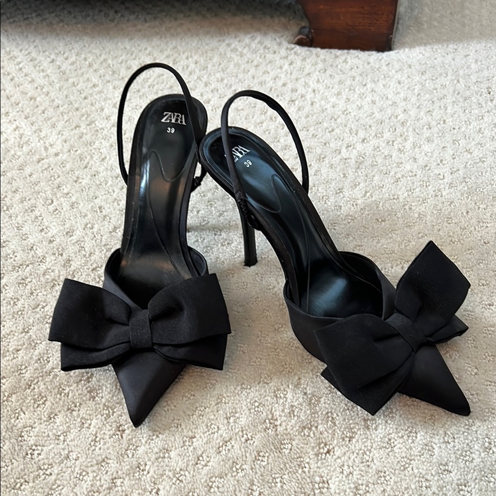 Zara Black Bow Detail Women's Heels Size 39